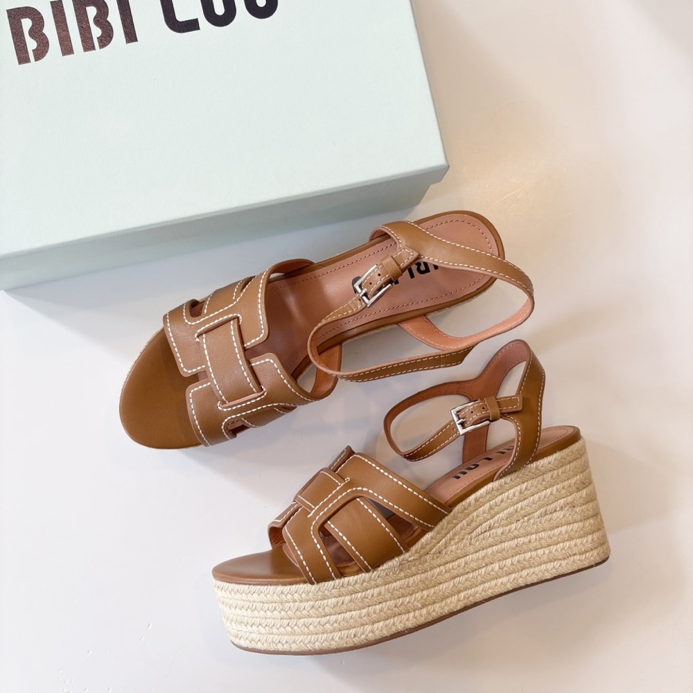 Anthropologie ||‎ Bibi Lou Holly Platform Espadrille Sandals Tan Brown 41 NWT